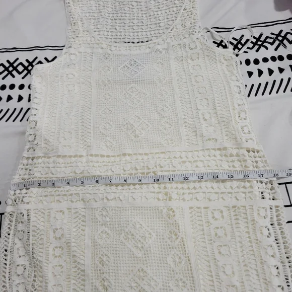 NWOT Ralph Lauren Ivory Crochet Overlay Fringe Hem Shift Dress. PS Faircore Boho - Picture 6 of 10